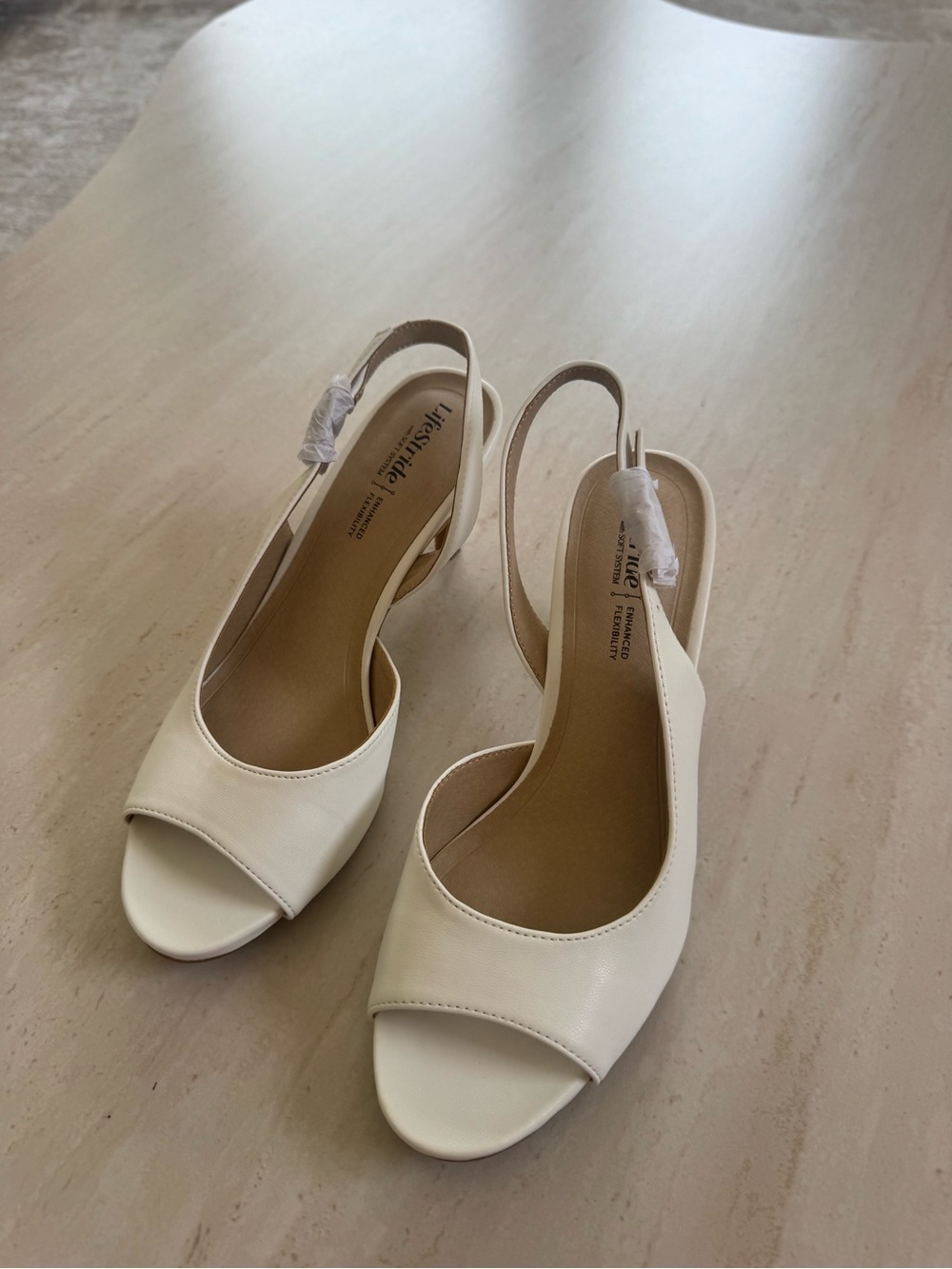 Life Stride Women's Cream Open-Toe Slingback Heels